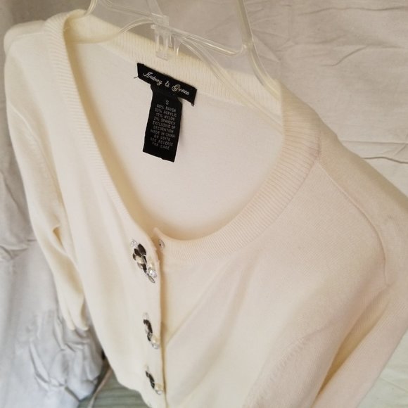 Vintage Audrey & Grace Button Up Cardigan Embellished with Sequin Jewelry  Small - Picture 2 of 8